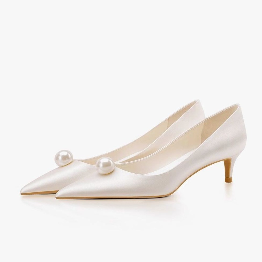Women Formal Wear For Wedding - Nieuwe witte satijnen bruidsschoenen met parels,