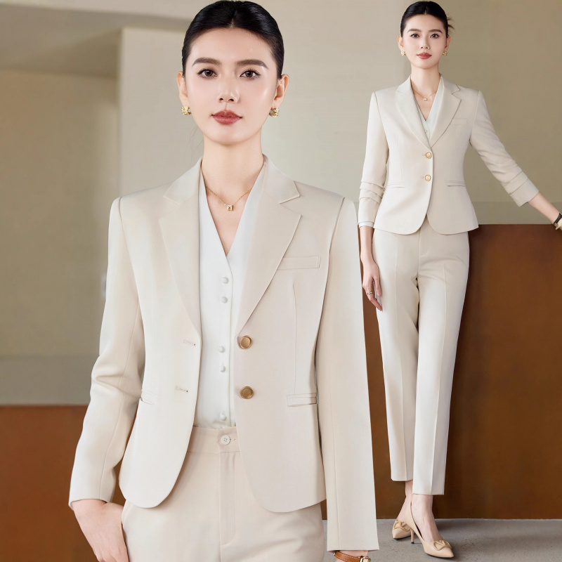 Women Formal Wear White Shirt - Abrikoos wit pak voor damesOLProfessioneel woon-werkverkeer
