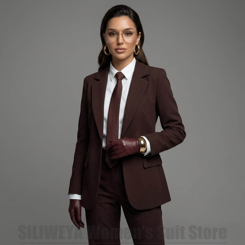 Women Formal Wear For Interview - Damesblazer met ingekeepte revers, tweedelig pak,