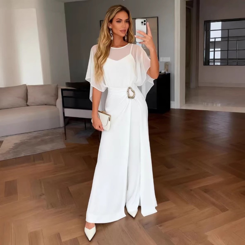 Women Formal Wear Dress - 2026 Nieuwe Dames Witte Chiffon Jumpsuit