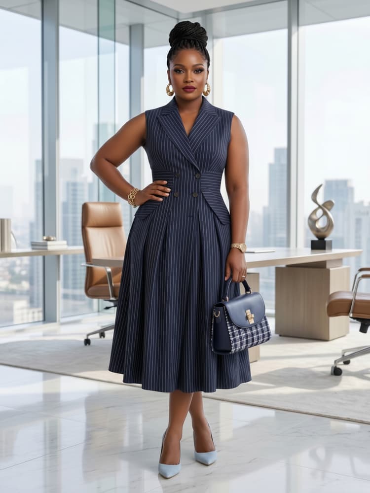Women Formal Wear Dress - Plus Size Reversloze Dubbelgeknoopte Midi Jurk