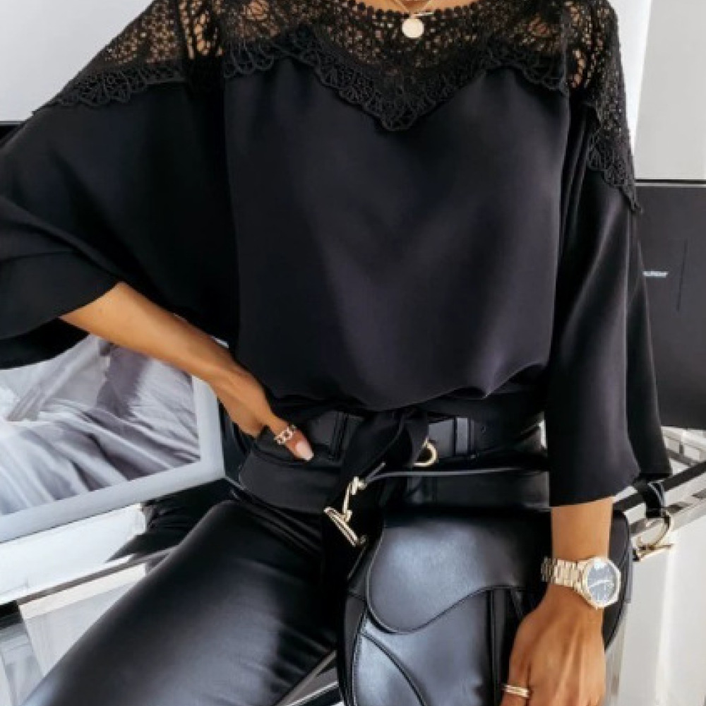 Women Formal Wear White Shirt - Klassieke kanten blouse met lange mouwen