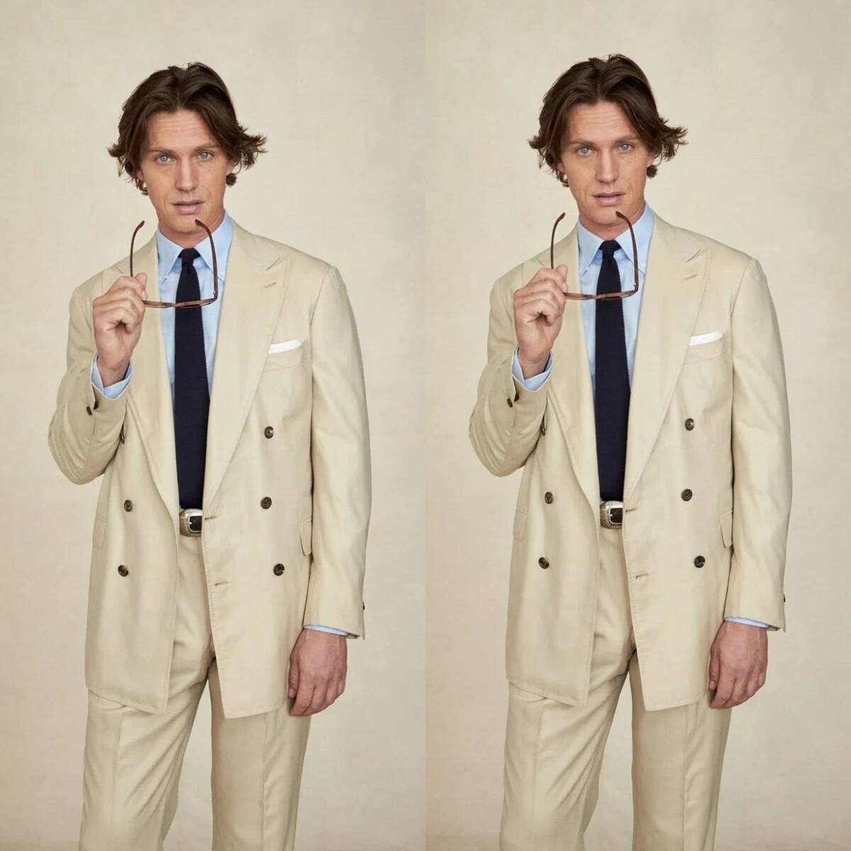Tailored Trouser Wide - Beige brede revers dubbelgeknoopte heren tweedelige