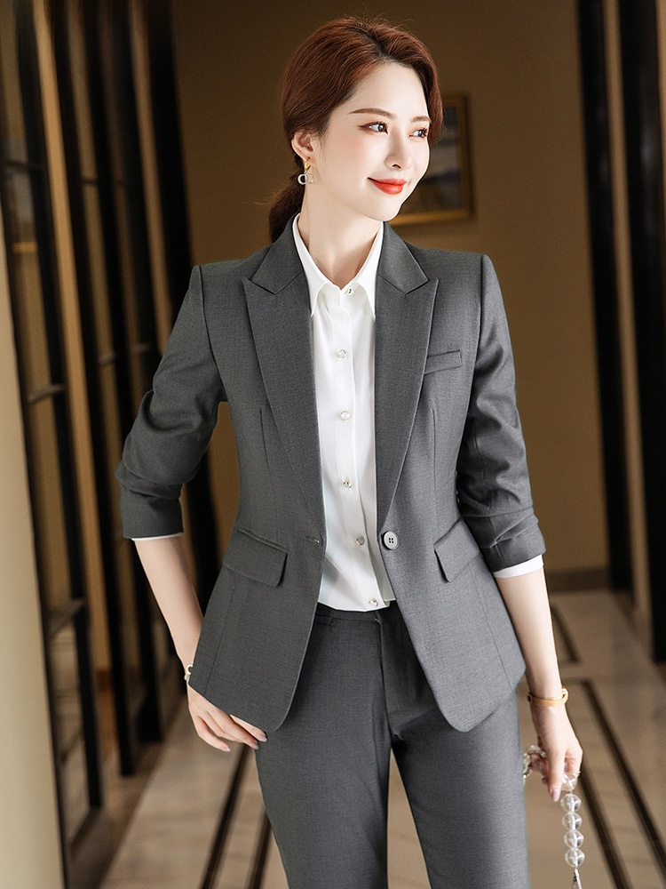 Women Formal Wear For Interview - Grijze pakset voor dames Lente Herfst