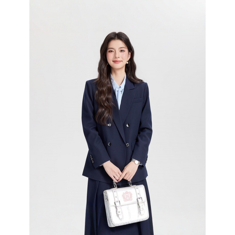 Women Formal Wear For Interview - Donkerblauw dames kostuum met dubbele knoopsluiting,