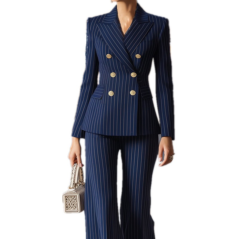 Tailored Trouser Wide - Damespak met wijde pijpen, donkerblauw, getailleerd,