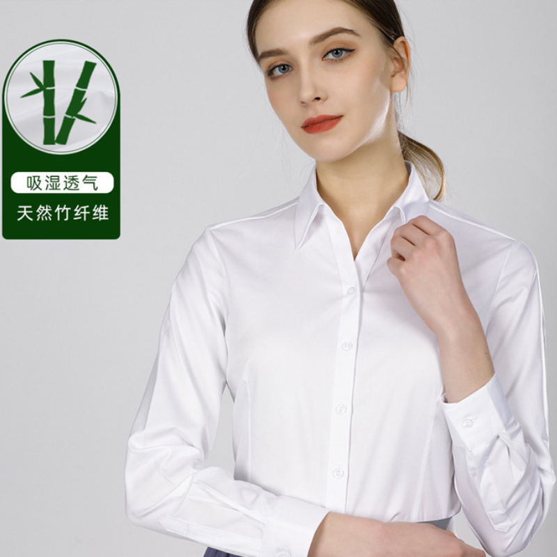 Women Formal Wear White Shirt - Nieuw bamboevezels dames overhemd met lange