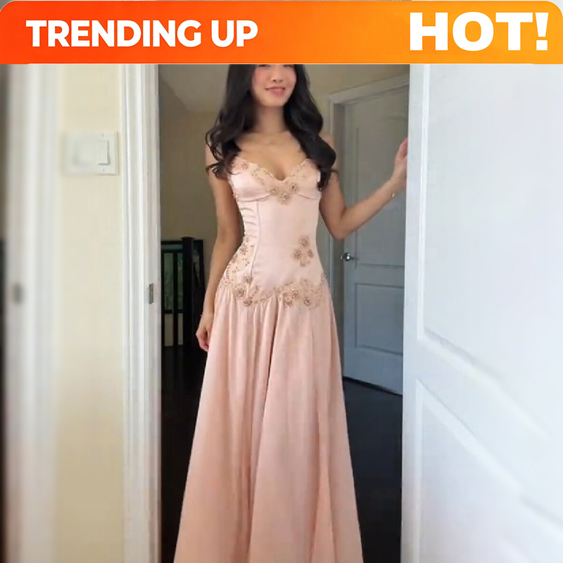 Women Formal Wear Dress - Elegante roze strapless maxi-jurk met V-hals,