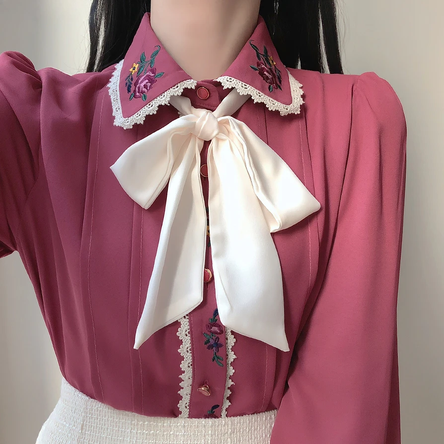 Retro Vintage borduurwerk vlin - Women Formal Wear White Shirt recensie en prijs
