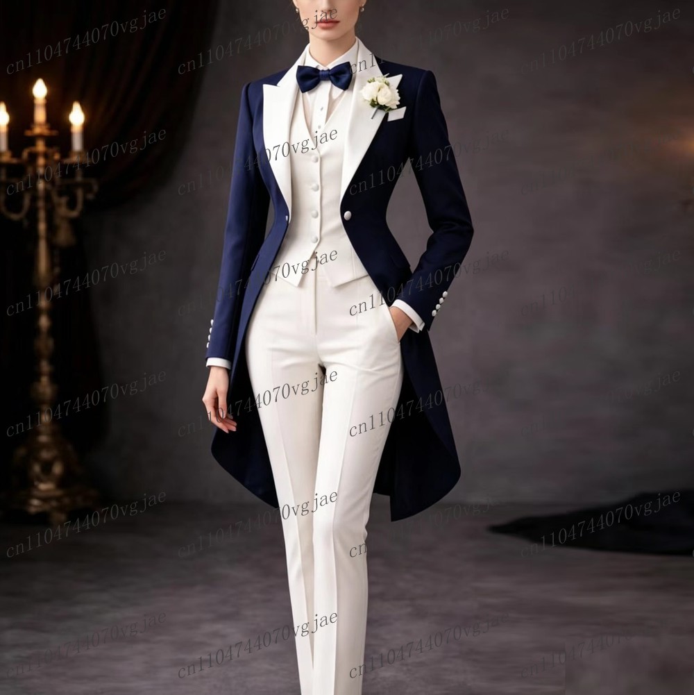 Marineblauw en wit lang damesp - Formal Attire Woman recensie en prijs