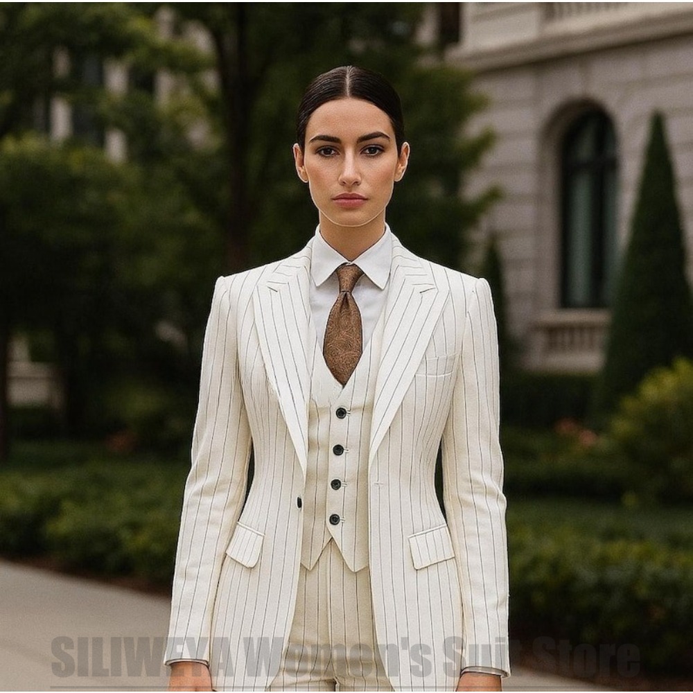 Wit gestreept damespak 3-delig - Women Formal Wear White Shirt recensie en prijs
