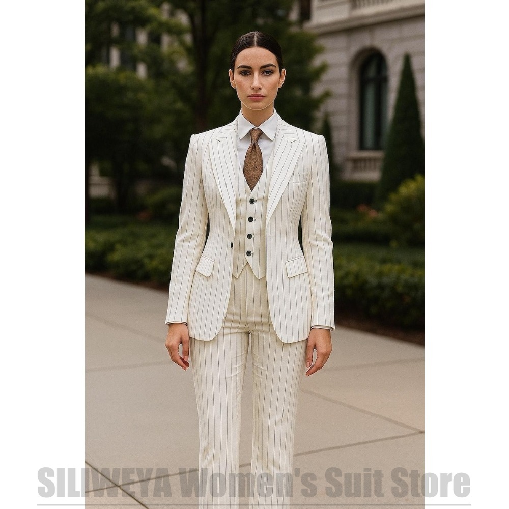 Wit gestreept damespak 3-delig - Women Formal Wear White Shirt recensie en prijs
